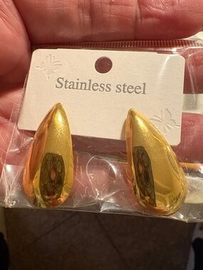 Gold Teardrop Stainless Steel Earrings